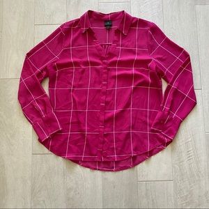 Fuchsia windowpane plaid collared blouse L NWOT